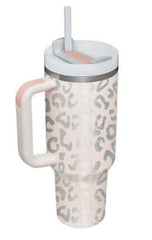 40 Oz Tumbler With Handle Straw Insulated, Stainless Steel Spill Proof Vacuum Coffee Cup Tumbler With Lid Tapered Mug Gifts For Valentine Lover Suitable For Car Gym Office Travel